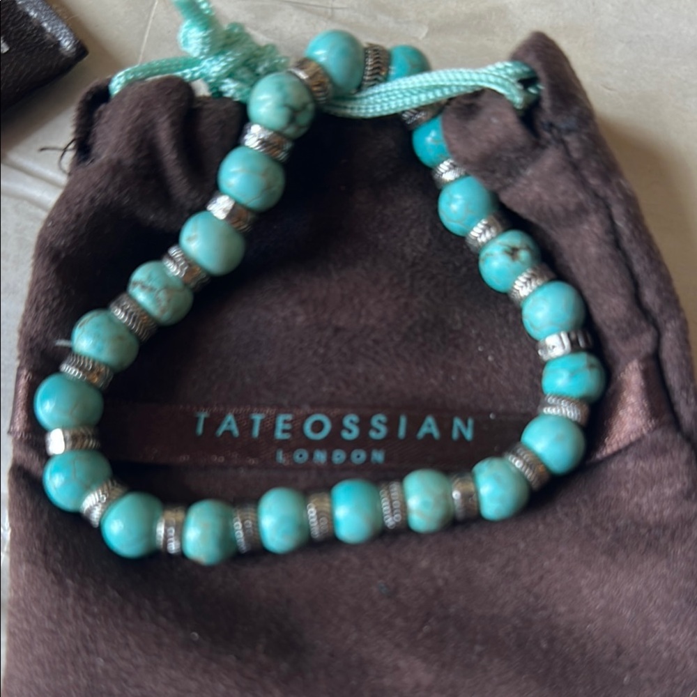Tateossian Aqua Beaded Bracelet with Silver Detailing
